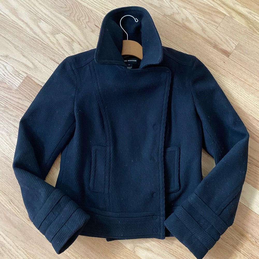 Club Monaco short black wool coat
